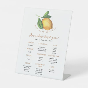 Citrus citroen eerste verjaardag mijlpaal verjaard reclamebord met voetstuk