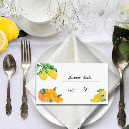 Citrus Citroen en Sinaasappel Huwelijk Tafelkaart Visitekaartje