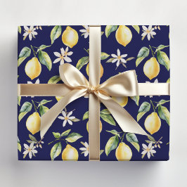 Citrus Citroen Fruit Bloemig Botanisch Patroon Inpakpapier Vel