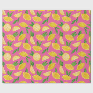 Citrus Citroen Fruit roze patroon Cadeaupapier