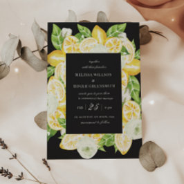 Citrus citroen fruit zwart bruiloft uitnodiging