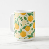 Citrus citroen geel tropisch fruit patroon koffiemok (Voorkant links)