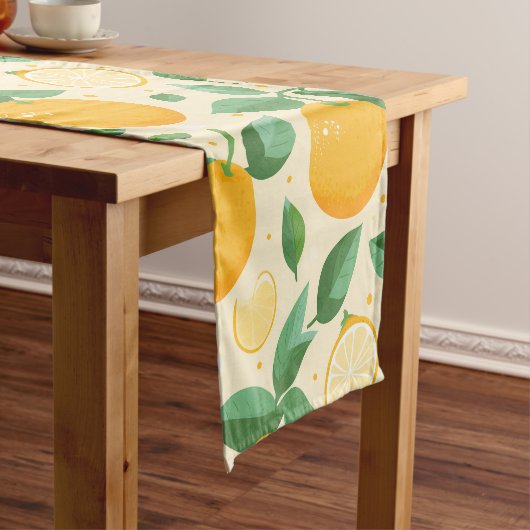 Citrus citroen geel tropisch fruit patroon korte tafelloper (Voorbeeld)