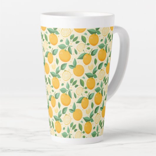 Citrus citroen geel tropisch fruit patroon latte mok (Rechterhoek)