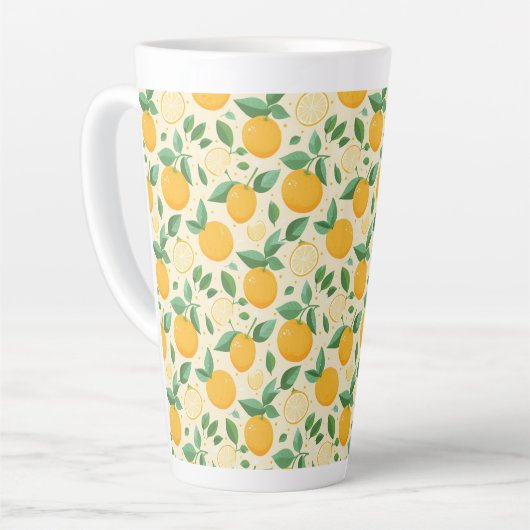 Citrus citroen geel tropisch fruit patroon latte mok (Linkerhoek)