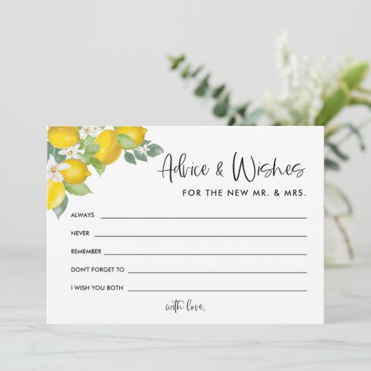 Citrus Citroen Huwelijksadvies en Wensen Bedankkaart (Staand voorkant)
