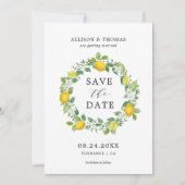 Citrus citroen krans geel bruiloft Save the Dates Kaart (Voorkant)