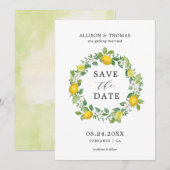 Citrus citroen krans geel bruiloft Save the Dates Kaart (Voorkant / Achterkant)
