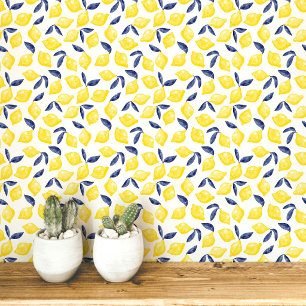 Citrus Citroen Mediterraan Geel Wit Aquarel Behang