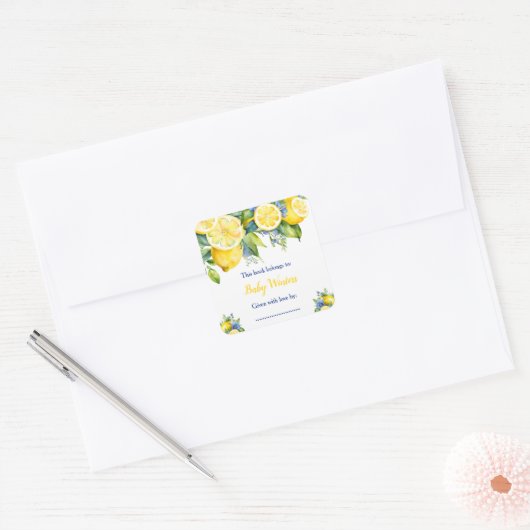 Citrus Citroen Mediterrane Baby Shower Vierkante Sticker (Envelop)