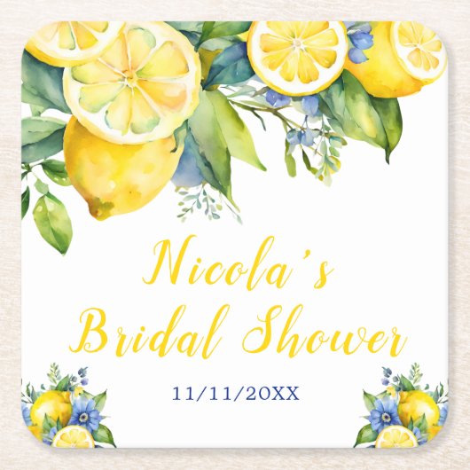 Citrus Citroen Mediterrane Bruiloft Kartonnen Onderzetters (Voorkant)