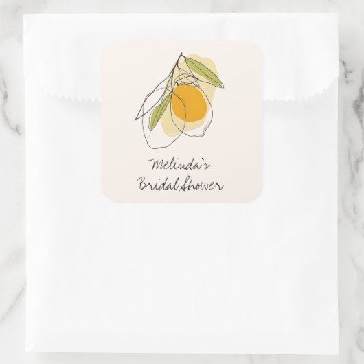 Citrus Citroen Moderne Minimalistische Bruidsdouch Vierkante Sticker (Tas)