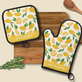 Citrus citroen patroon ovenwant & pannenlap set