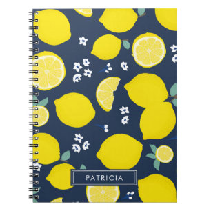 Citrus citroen plakken blauw marine gepersonalisee notitieboek