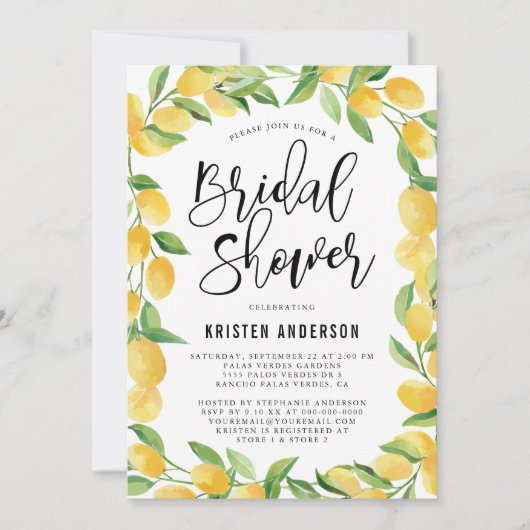 Citrus citroen Waterverf bruids doucheuitnodiging Kaart (Voorkant)