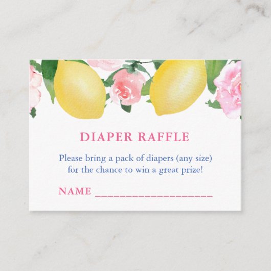 Citrus Citroen Waterverf Roze Bloemen Luier Raffle Informatiekaartje (Voorkant)