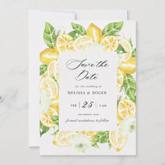 Citrus citroenboom Elegant Save The Date Invitatio (Voorkant)