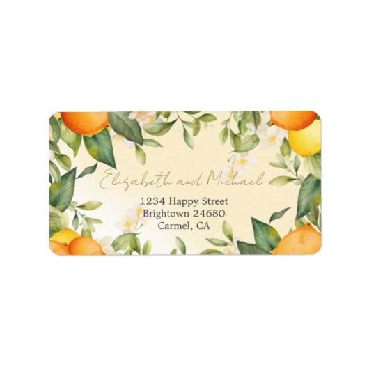Citrus citroenen Sinaasappel Zomer bruiloft uitnod Etiket (Voorkant)