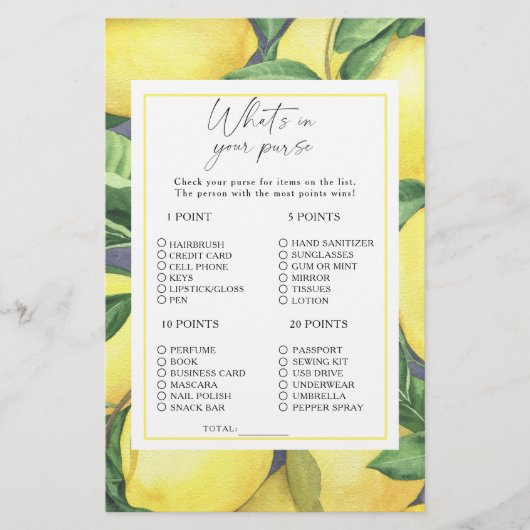 Citrus citroenen - Wat zit er in je tas spel (Voorkant)