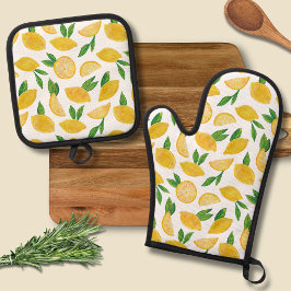 Citrus citroenpatroon ovenwant & pannenlap set