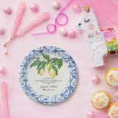 Citrus Citrus Citroen Bloemblad Krans Blauw Wit Papieren Bordje (Feest)