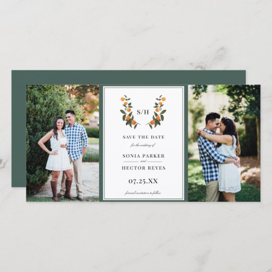 Citrus Crest Monogram Foto Save The Date (Voorkant / Achterkant)
