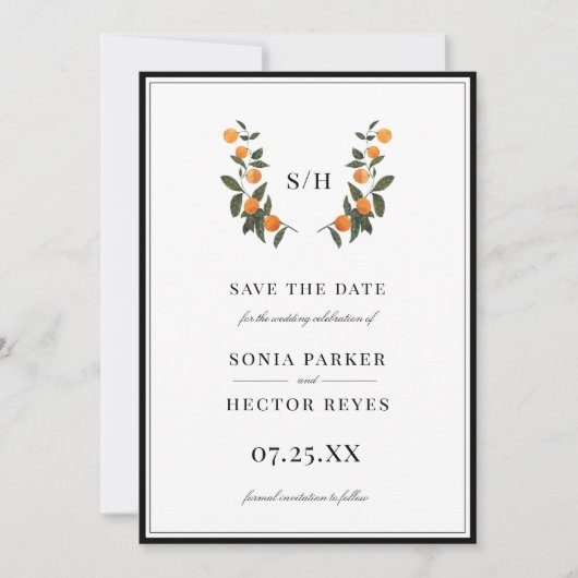 Citrus Crest Monogram Save The Date (Voorkant)