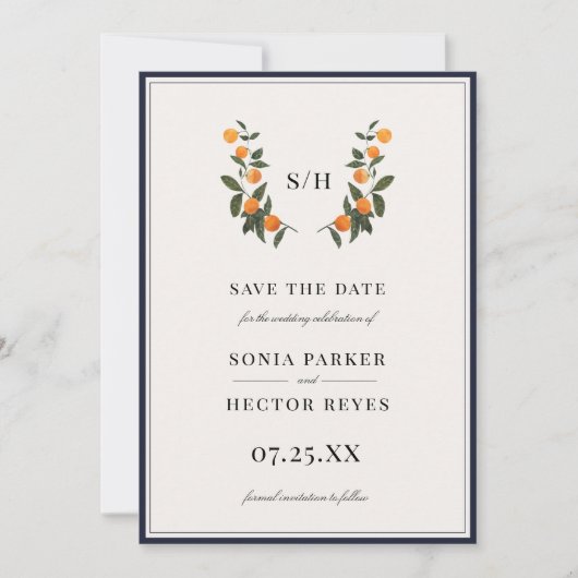 Citrus Crest Monogram Save The Date (Voorkant)