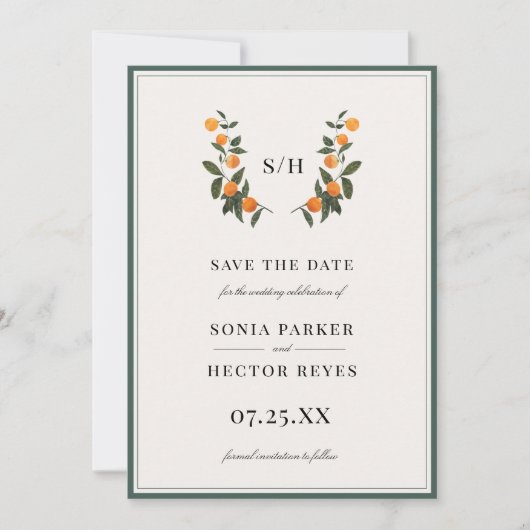 Citrus Crest Monogram Save The Date (Voorkant)