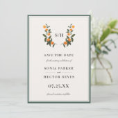 Citrus Crest Monogram Save The Date (Staand voorkant)