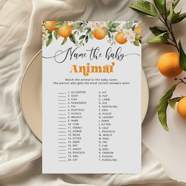 Citrus cutie Naam het baby dier baby shower spel (Creator heeft geüpload)