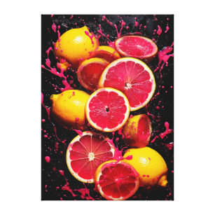 Citrus Cyclone: Een wervelwind van citroen en roze Canvas Afdruk