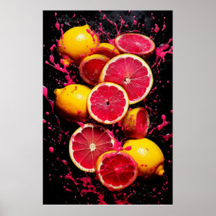 Citrus Cyclone: Een wervelwind van citroen en roze Poster