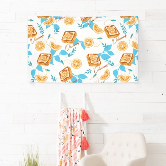 Citrus Delight gebak en bladeren dessert patroon Spandoek (Insitu)