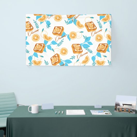 Citrus Delight gebak en bladeren dessert patroon Spandoek (Beurs)