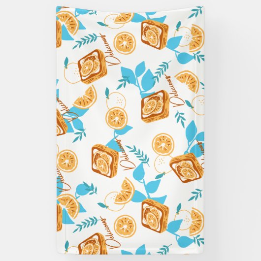 Citrus Delight gebak en bladeren dessert patroon Spandoek (Verticaal)