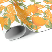Citrus Delight: Oranje fruitpatroon Cadeaupapier (Rol Hoek)