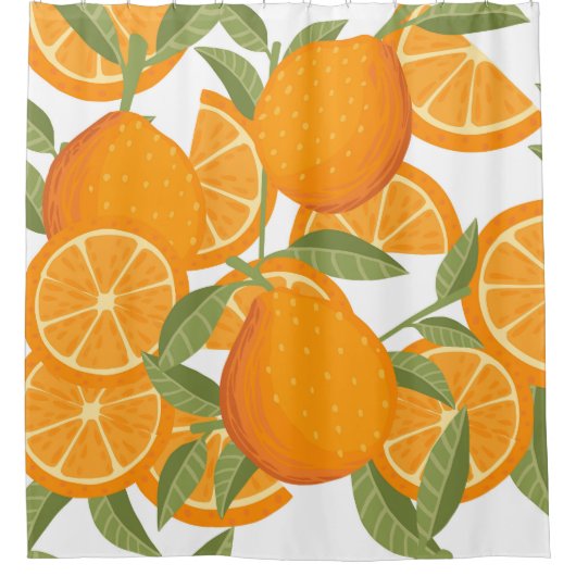 Citrus Delight: Oranje fruitpatroon Douchegordijn (Voorkant)