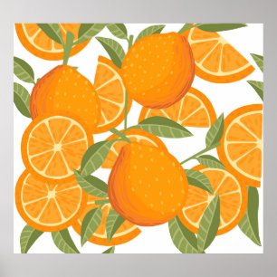 Citrus Delight: Oranje fruitpatroon Poster