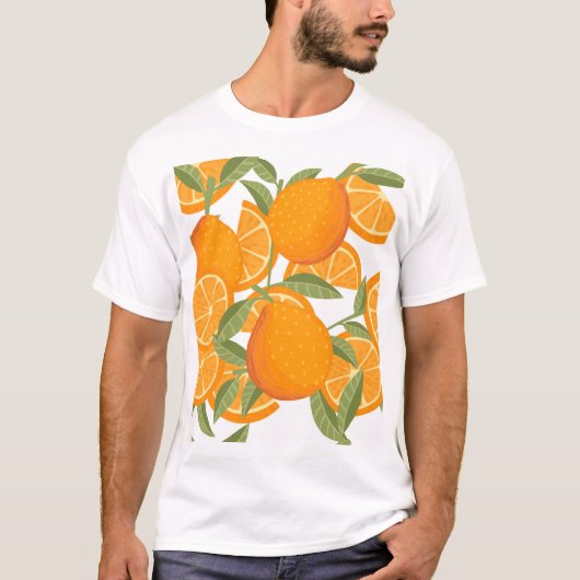 Citrus Delight: Oranje fruitpatroon T-shirt (Voorkant)