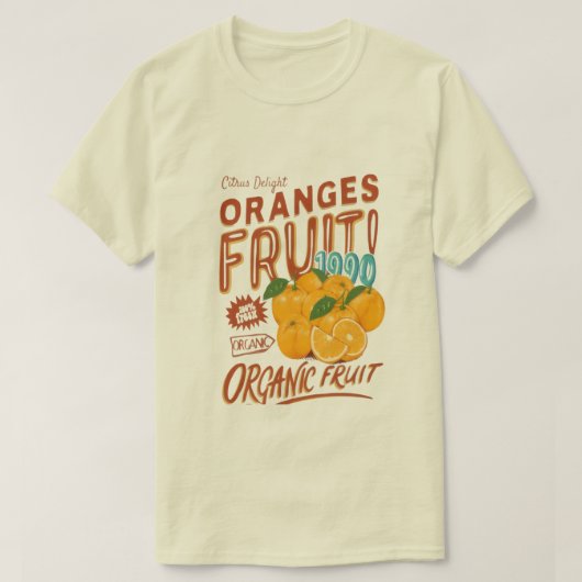 "Citrus Delight" – Organic Orange Retro Tee T-shirt (Design voorkant)