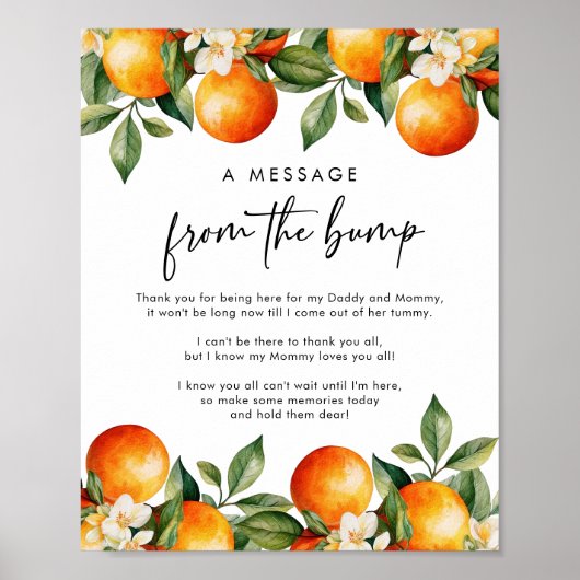 Citrus Een bericht van de Bump Baby shower Sign Poster (Voorkant)