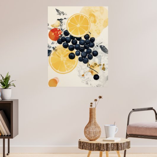 Citrus en bes botanische mixed media poster (Woonkamer 3)