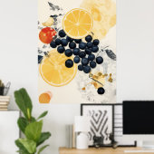 Citrus en bes botanische mixed media poster (Thuiskantoor)