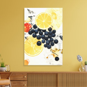 Citrus- en bess botanische mixed media canvas afdruk