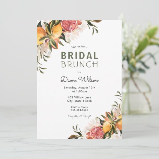 Citrus en groen Bridal Brunch uitnodiging (Staand voorkant)