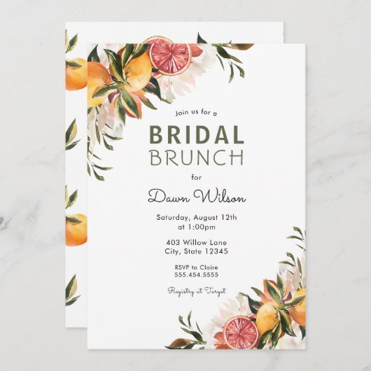 Citrus en groen Bridal Brunch uitnodiging (Voorkant / Achterkant)