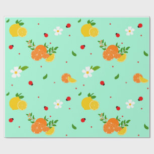 Citrus- en lieveheersbeestje botanisch patroon met cadeaupapier