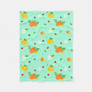 Citrus- en lieveheersbeestje botanisch patroon met fleece deken