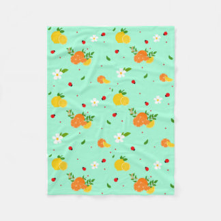 Citrus- en lieveheersbeestje botanisch patroon met fleece deken